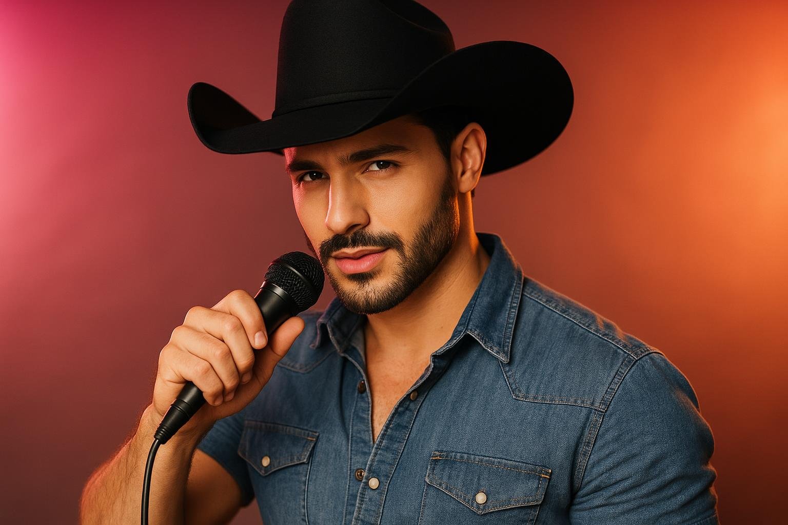Imagem conceitual de cantor sertanejo com microfone